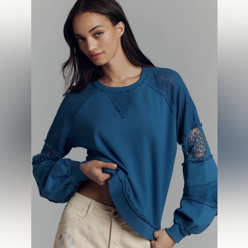 Anthropologie Lace Balloon Sleeve Top